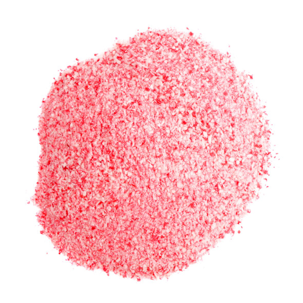 Vibrant red, finely crushed peppermint candy for dessert toppings & baking, adds festive crunch and flavor.
