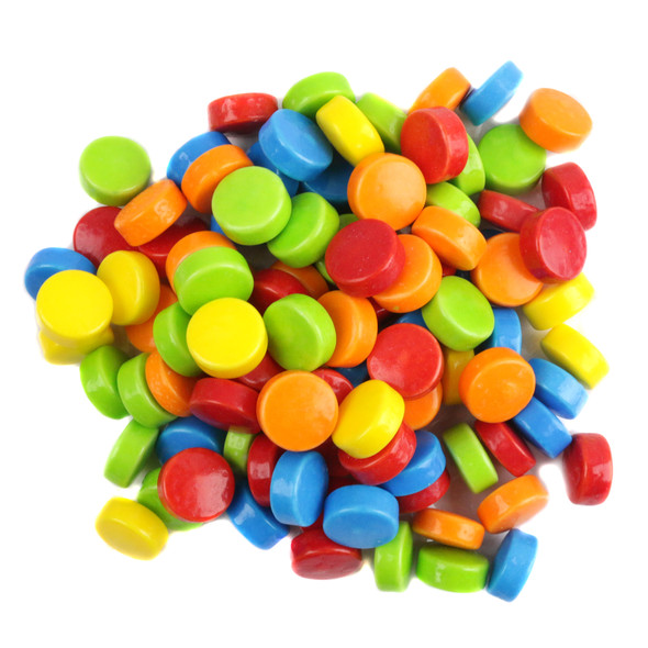 Vibrant rainbow Pucker Ups Sour Candy, small pressed candies, tangy treats perfect for vending.