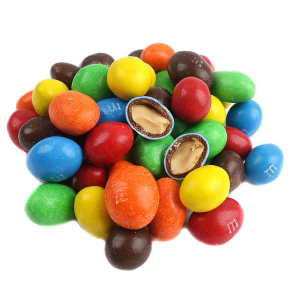 One pound M&M Peanut Candy, approx 190 bright, colorful chocolate-covered peanut pieces.