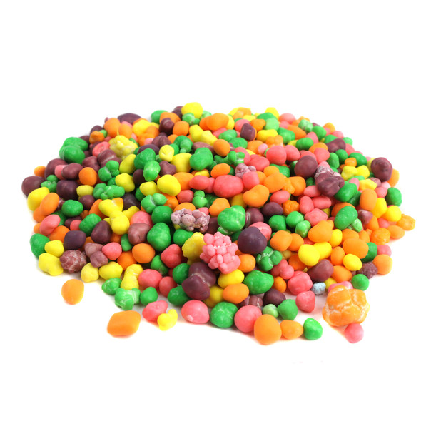 Vibrant rainbow Nerds Candy, crunchy, tangy, assorted fruit flavors, eye-catching colorful display.