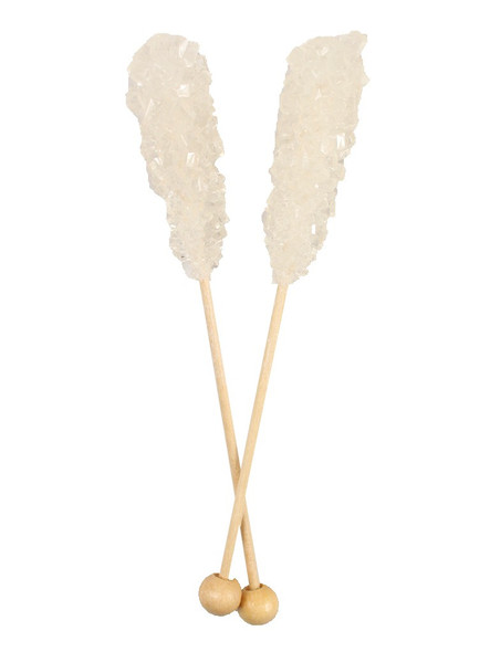 36 white wrapped little rock candy sticks, 2-inch crystallized sugar gems on sticks, Made in USA. Perfect for parties.