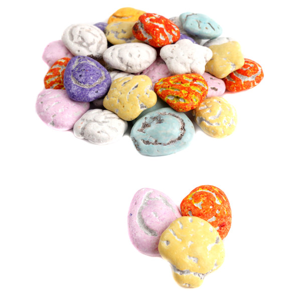 Realistic brown chocolate seashells, premium milk chocolate with a crunchy candy shell, delicious candy for dessert toppings.