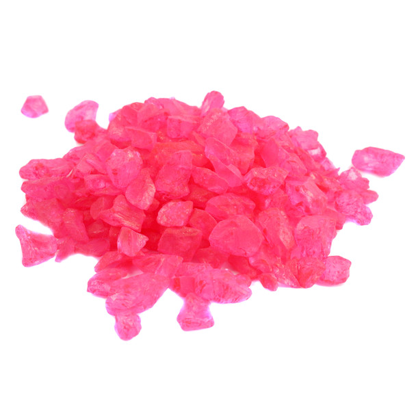 Pink cherry rock candy crystals, ideal for baby showers, Valentine's Day, or dessert toppings.