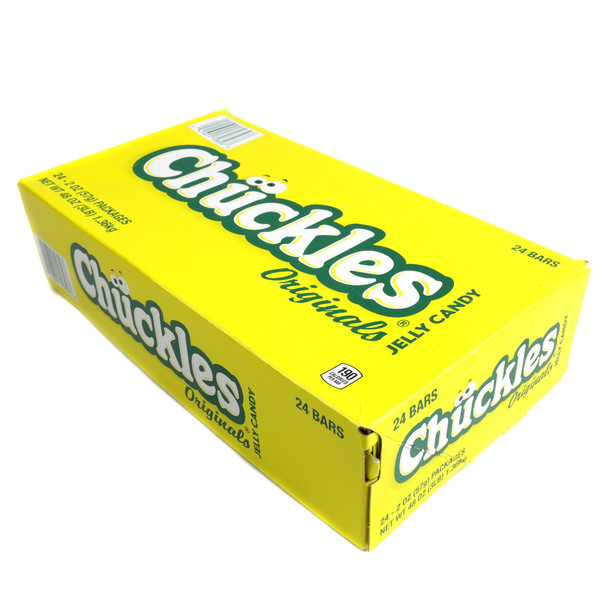 Chuckles Assorted 24 pack, red, orange, green, yellow, black jelly candy bars, 24 individual sugar-coated pieces.