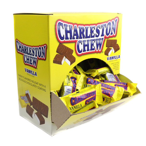 96 Charleston Chew Change Maker mini vanilla nougat candy bars with chocolate coating in iconic yellow wrappers, chewy retro treats.