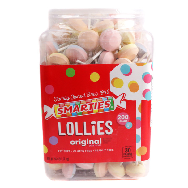 Colorful Smarties Double Lollies, 200 unwrapped pieces, showing dual classic flavors on each lollipop.