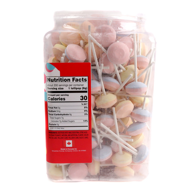 200 unwrapped Smarties Double Lollipops, showing various pastel colors and two distinct flavors per pop.
