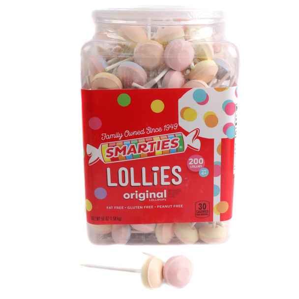 200 unwrapped Smarties Double Lollies, a bulk pile of classic pastel two-toned fruit flavored lollipops.