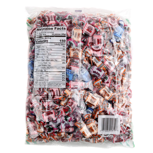 Albert's Fruit Chews 240 piece assorted bag, vibrant green apple, blue raspberry, peach, grape, strawberry chewy candy.