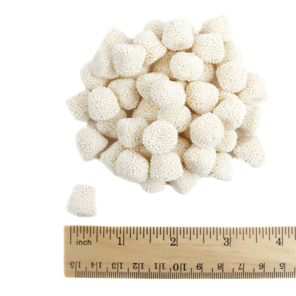 Jelly Belly Champagne Bubbles, sparkling white candy beads, gummy centers, approx 205 pieces per pound.