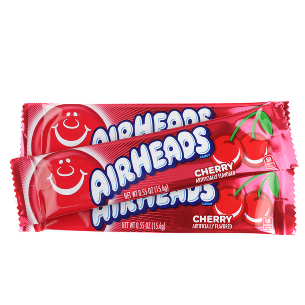Vibrant red Airheads Cherry candy, 36 individually wrapped pieces, vegan, gluten-free.