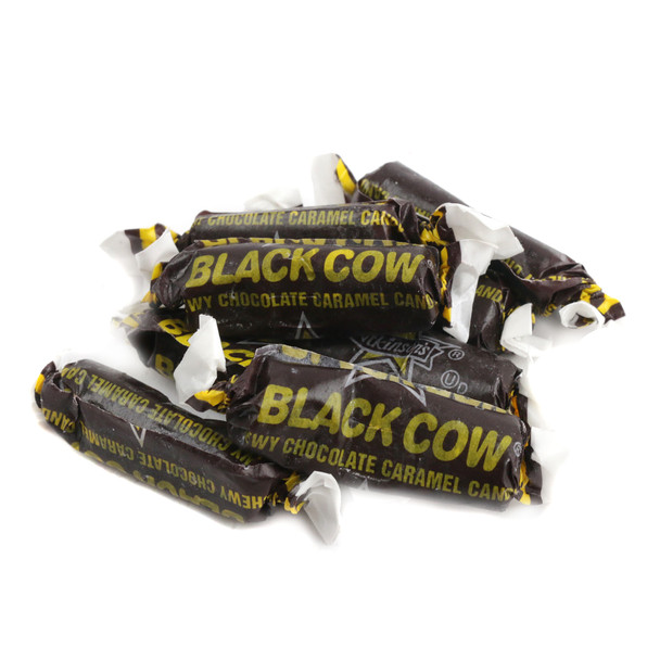 Atkinson Black Cow Chocolate Caramels, rich brown, classic US-made candy, approx 97 pieces per pound.