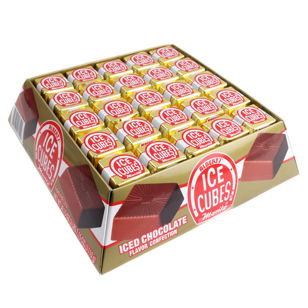 Alberts Ice Cubes Chocolate Candy, 100 individually foil-wrapped brown pieces, rich nutty flavor.