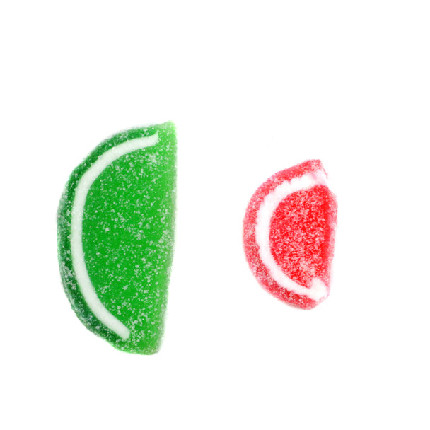 Boston Fruit Slices, large 5 lb box, colorful sugar-sanded fruit slices, assorted rainbow flavors, chewy candy.