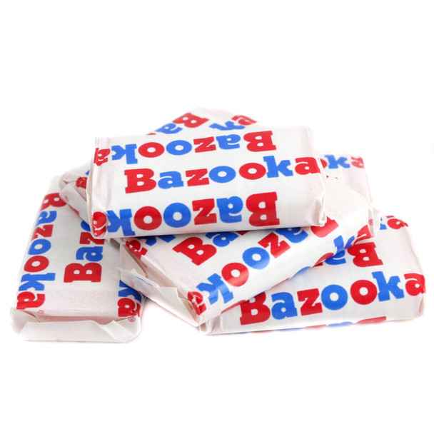 Bazooka Original Bubble Gum, individually wrapped pink pieces with classic red branding, approx 80 pieces per pound.