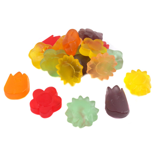 Gummy Flowers Awesome Blossoms, 3 unique flower shapes, 6 vibrant flavors, approx 100 per pound. Easter candy.