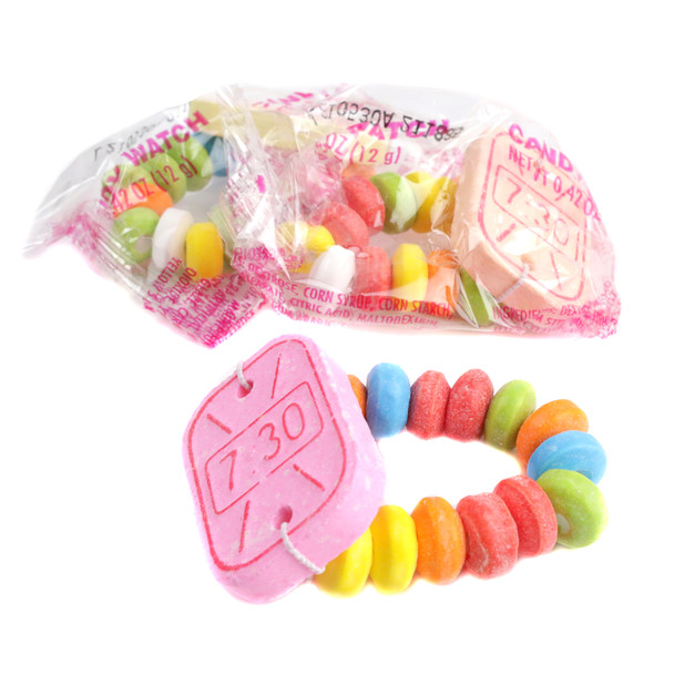 Colorful, individually wrapped Candy Watches, approx 35 per pound, fun novelty candy for birthday parties.