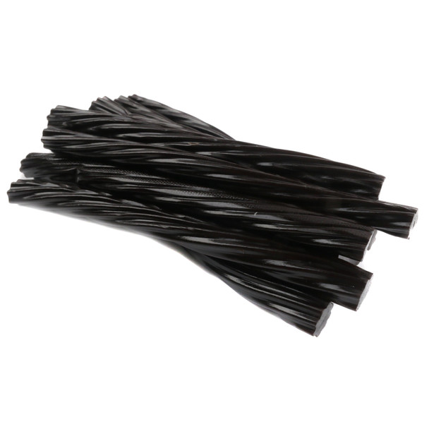 Kenny's Jumbo Twists, deep black licorice candy, approx 40 large twisted pieces per pound, classic US-made.