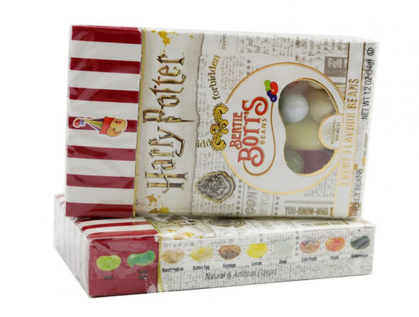 Harry Potter Bertie Bott's Jelly Beans, twelve 1.2oz boxes featuring colorful, wild, and unexpected flavors. Gluten-free.