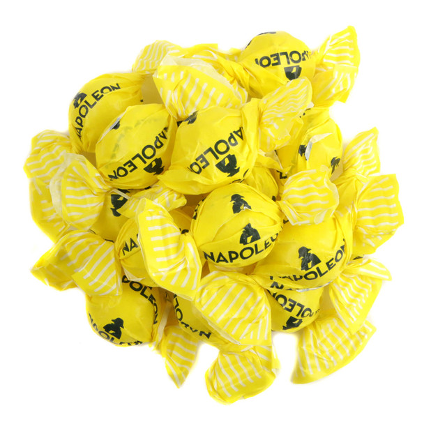 Napoleon Sour Lemon Bon Bons, approximately 65 individually wrapped yellow candies, tangy Belgian hard candy.