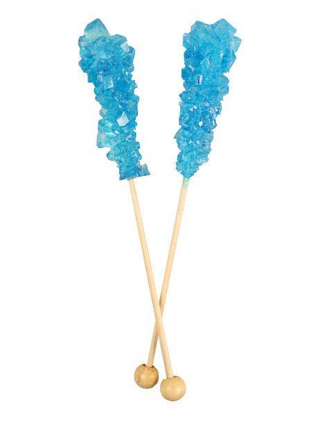 36 individually wrapped, electric blue raspberry rock candy sticks, 2 inches candy, 5.5 inches total length.