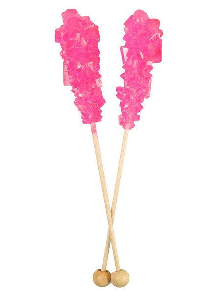 36 vibrant pink cherry rock candy sticks, individually wrapped. Made in USA.