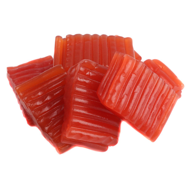 Red Licorice Tire Tracks, soft chewy strawberry candy with unique tire track shape, imported from Finland by Gerrit Verburg.