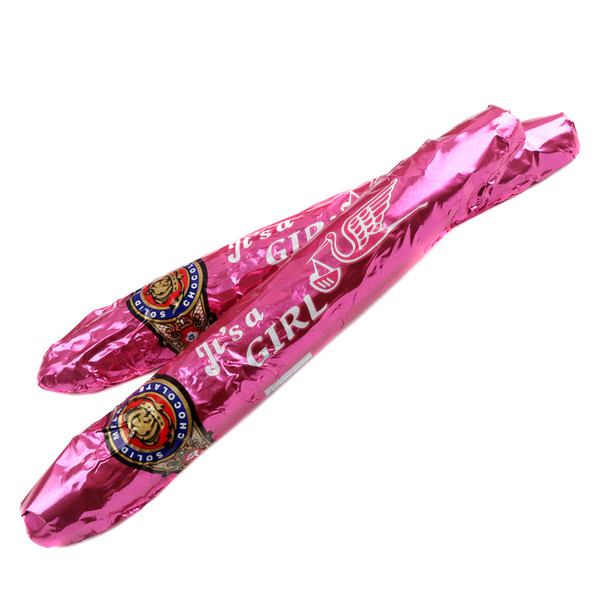 24 piece elegant bright pink chocolate cigars. Perfect baby girl shower, gender reveal candy favors.