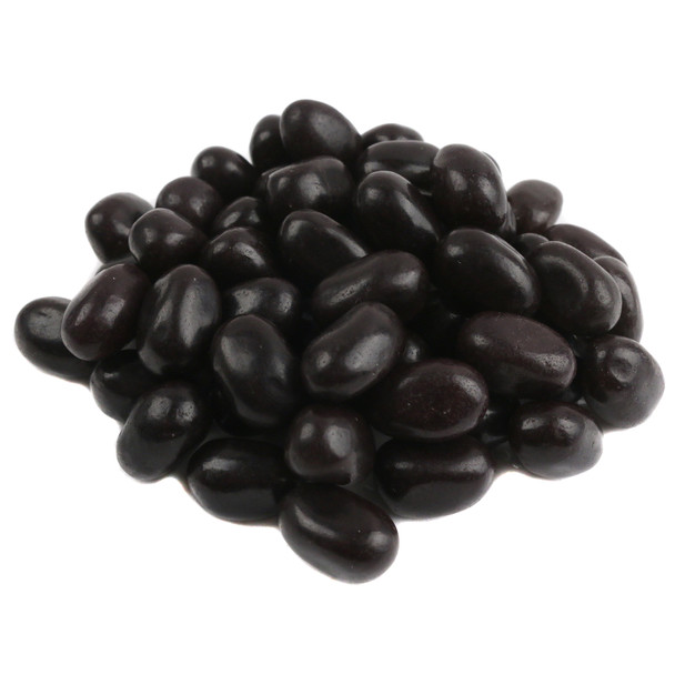 Black licorice jelly beans, approximately 260 per pound. Shiny black classic Easter candy, Made in USA by Just Born.