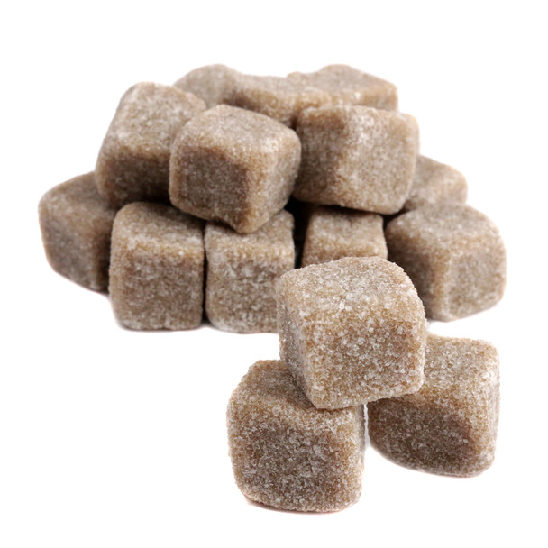 Brown sugar coated licorice cubes, soft black licorice inside. Imported Griotten from Holland, bite-sized sweet savory candy.