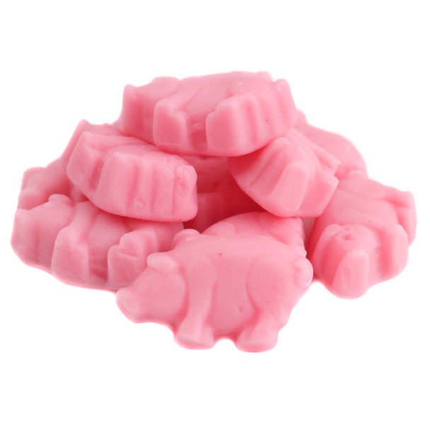 2.2LB bag of pink strawberry flavor gummy piglets, 1-inch chewy candy animals from Holland, Gerrit Verburg.