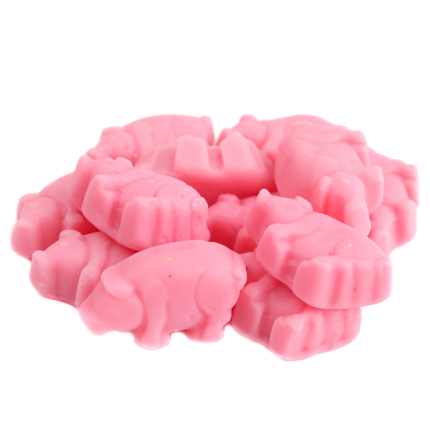 Large 2.2lb bag of pink gummy piglets, strawberry flavored, approx 198 count, soft chewy candy by Gerrit Verburg.