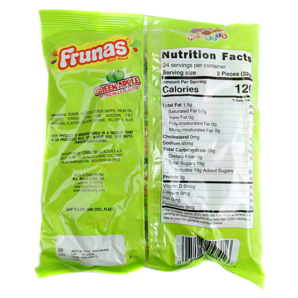 image of alberts frunas green apple chews candy