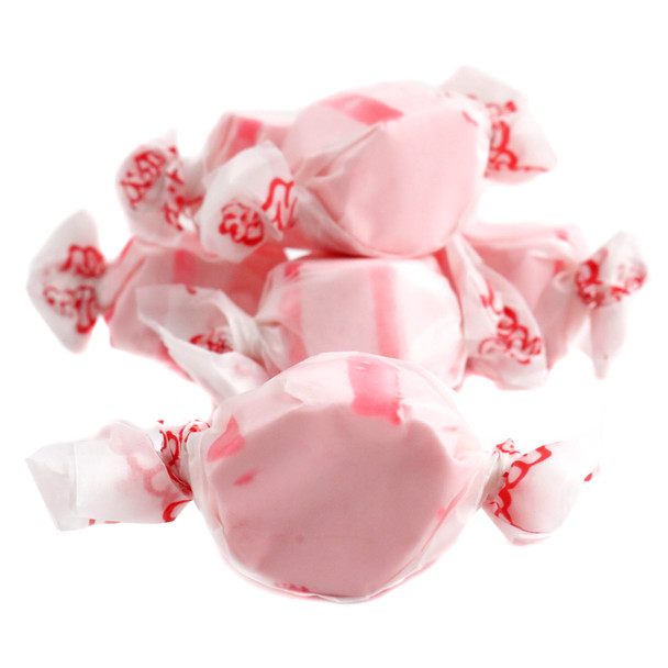 Taffy Town Cherry Salt Water Taffy, approximately 65 pink pieces, individually wrapped, gluten-free, Made in USA.