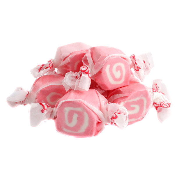 Pink Taffy Town Cinnamon Salt Water Taffy, approx. 65 gluten-free USA-made pieces, ideal for baby girl showers.