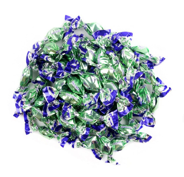 Mini Italian Glitterati Meeting Mints, light colored, approx 440 per pound, soft mint and vanilla hard candies.