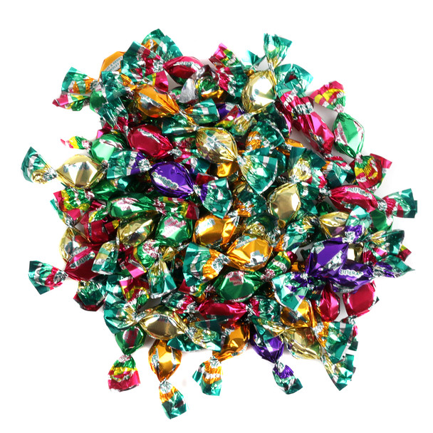 Vibrant Glitterati Candy Fruit and Berry Medley, Italian, with blackberry, pear, strawberry, orange, lemon flavors, 440 pieces per pound.
