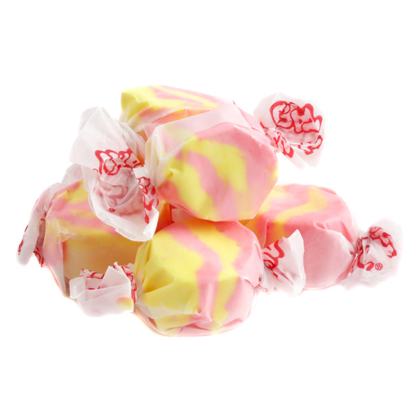 Taffy Town Strawberry Banana Salt Water Taffy, pink and yellow swirled, approx 65 gluten-free pieces, Made in USA.