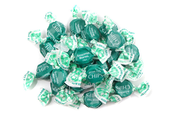 Blue Chipurnoi Eucalyptus Menthol sugar-free hard candies, approx 320 pieces. Italian throat soothers.