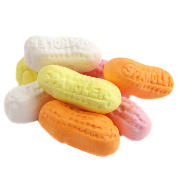 Assorted Circus Peanuts, marshmallow candy, orange, yellow, white, pink, approx 60 pieces per pound.