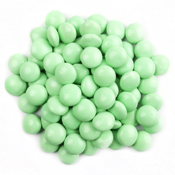 Pastel green milk chocolate gems, crunchy candy shell, perfect for Easter, weddings, parties. Approx 400 per lb.