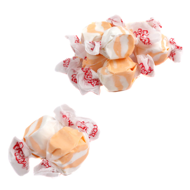 Pastel peach and cream Salt Water Taffy, Peaches 'n Cream flavor, approx 65 gluten-free pieces per pound, Made in USA