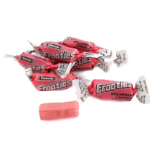 Bright pink Strawberry Lemonade Frooties, chewy candy, approx. 140 pieces per pound.