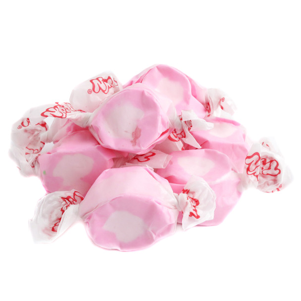 Pink Salt Water Taffy Bubble Gum, creamy, wrapped candy, approx 65 pieces per pound. Taffy Town brand.