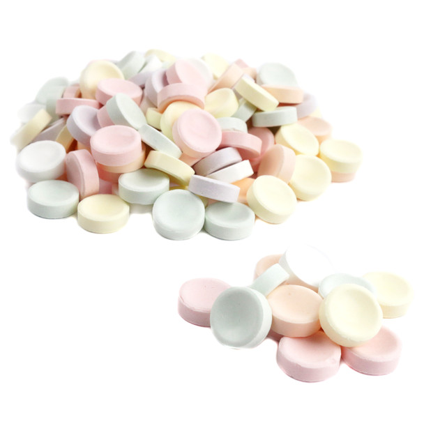 Bulk unwrapped Smarties pressed candy, rainbow colors, approximately 900 pieces per pound.