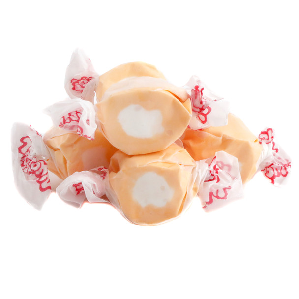 Tangerine Salt Water Taffy from Taffy Town, vibrant orange candy pieces. Approximately 65 pieces per pound.