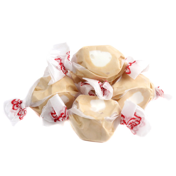 Chewy Taffy Town Salt Water Taffy, brown caramel corn flavor, approximately 65 gluten-free pieces per pound.