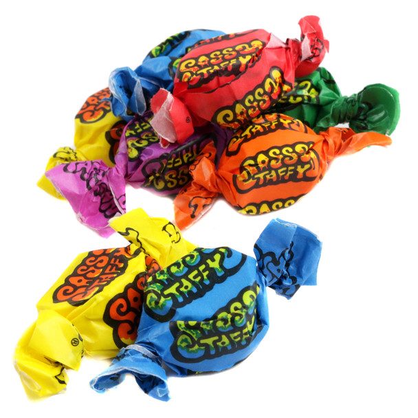 Sour Salt Water Taffy by Taffy Town, 65 pieces, assorted fruit flavors: lemon, orange, green apple, cherry, raspberry, grape.