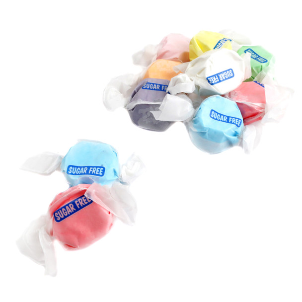 Sugar Free Assorted Salt Water Taffy, colorful mix of 65+ bite-sized fruity pieces per pound.