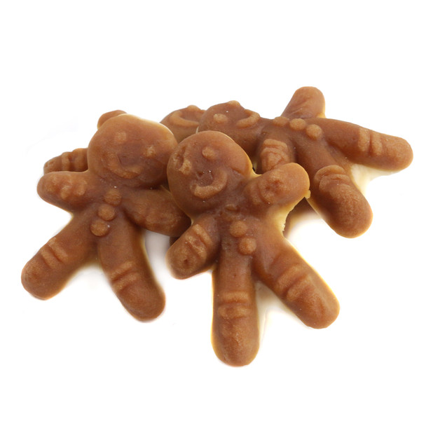 Brown gummy gingerbread men, 80 pieces per pound, festive Christmas candy.